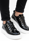 Men's Atlas Mirror glossy black sneaker with hiking eyelets by Apollo Moda, fifth angle