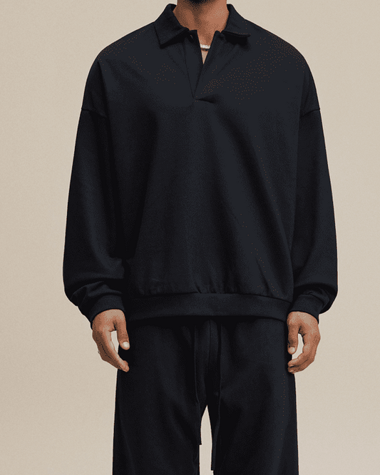 Half-Placket Polo Collar Oversized Sweatshirt