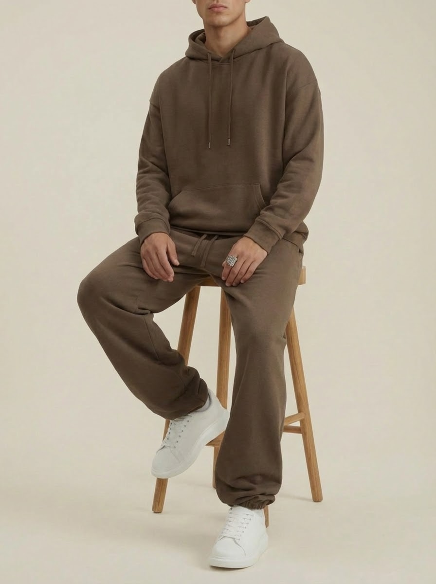 Apollo heavyweight cotton sweatpants in brown by Apollo Moda, view 2
