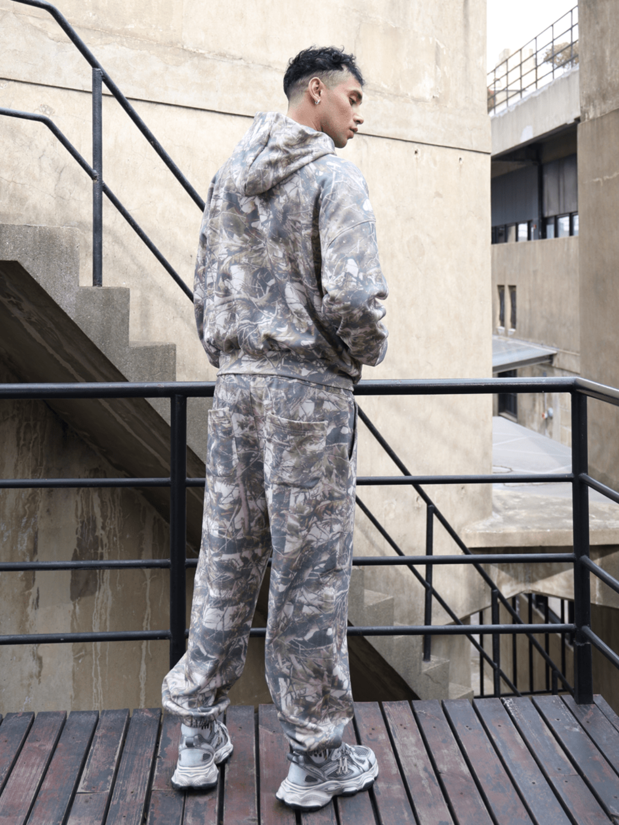 Camo oversized heavyweight French terry sweatpants by Apollo Moda, view 4