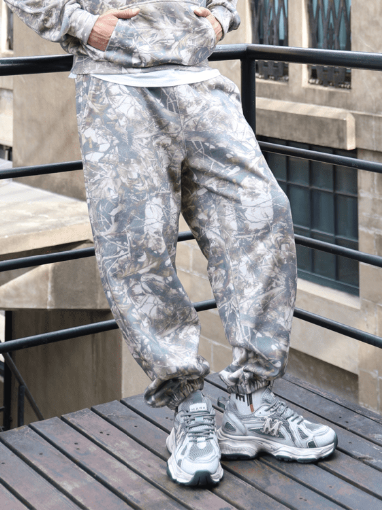 Camo oversized heavyweight French terry sweatpants by Apollo Moda, view 5