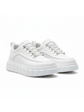 Vega Blanco all-white platform sneaker with metal hook eyelets by Apollo Moda, third angle