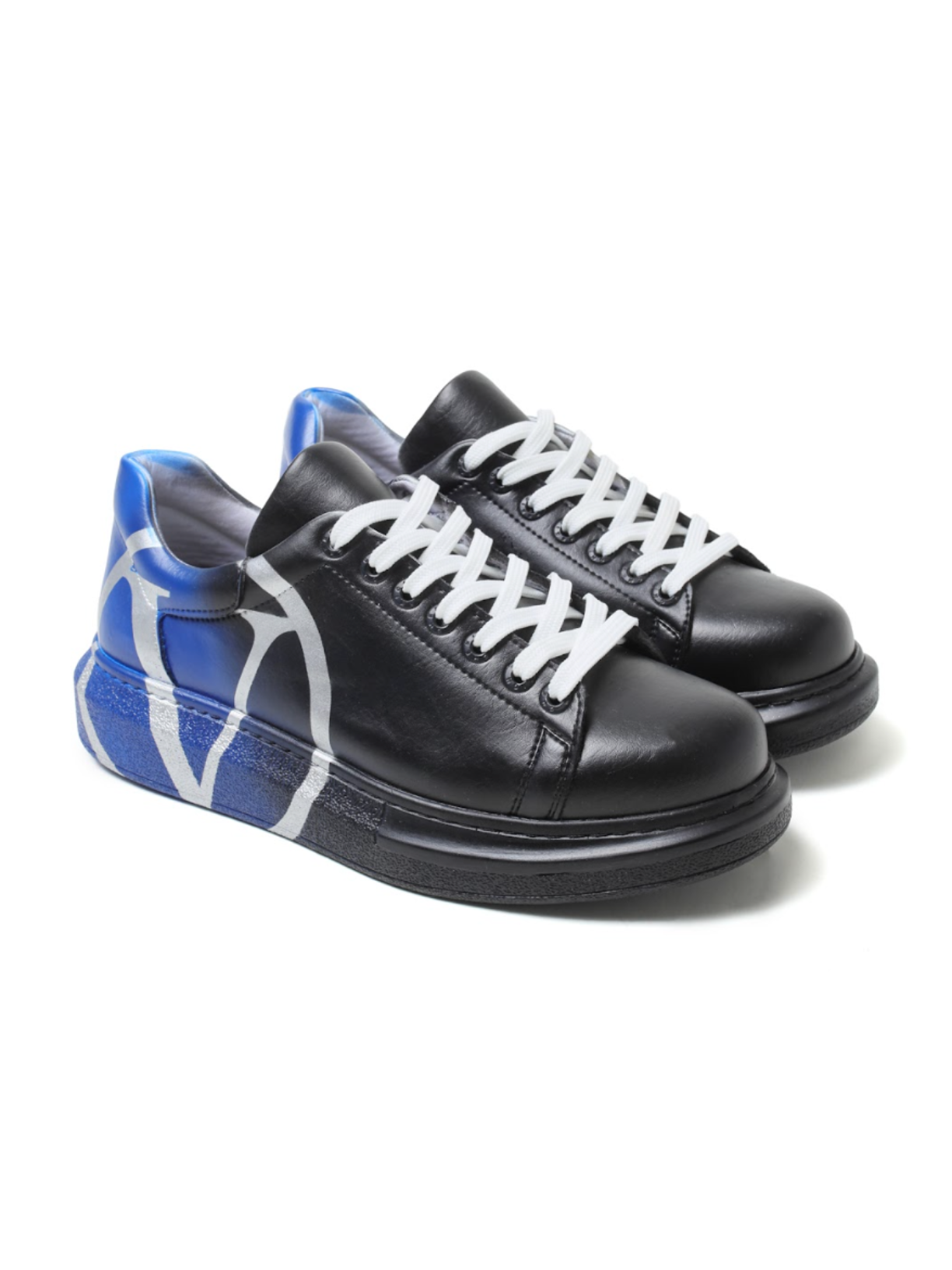 Women's Tokyo V Midnight Surge hand-painted custom sneaker in black and blue by Apollo Moda, view 3