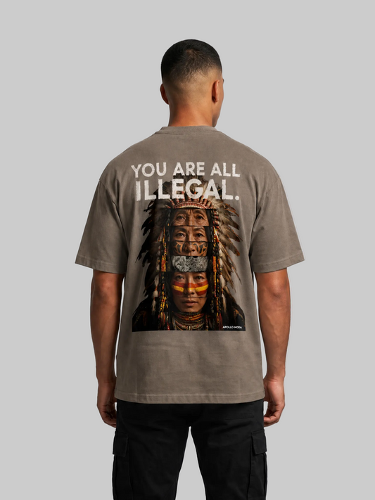 You Are All Illegal oversized heavyweight graphic tee in brown by Apollo Moda, main product view
