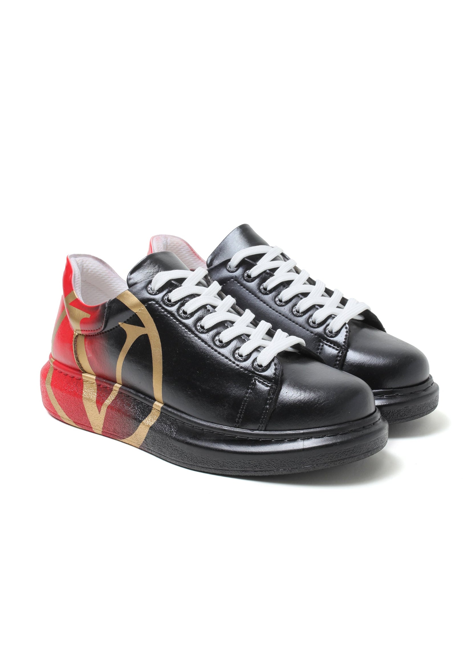 Tokyo V Crimson Pulse hand-painted custom sneaker in black and red by Apollo Moda, view 3