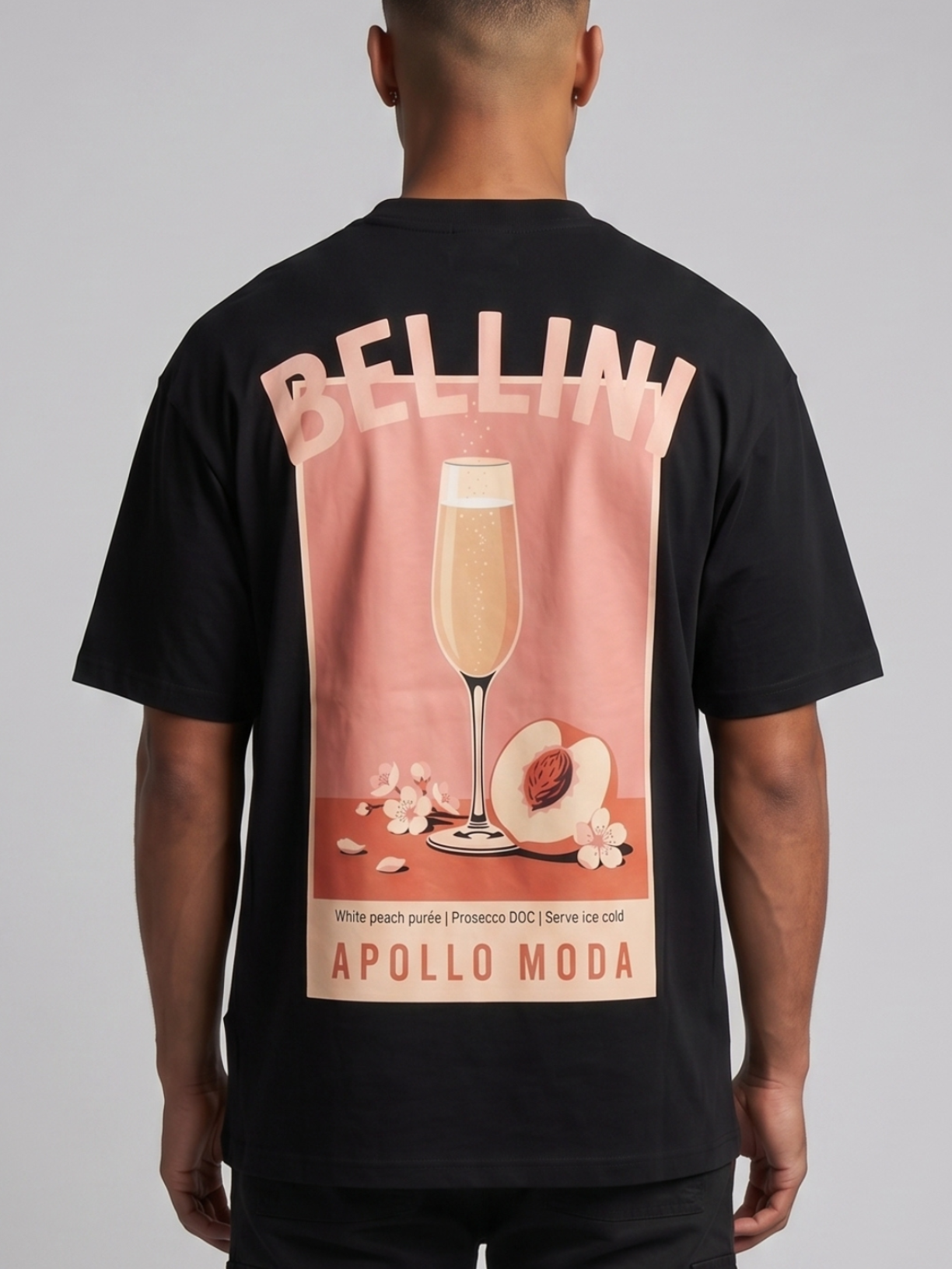 Bellini oversized heavyweight graphic tee in black by Apollo Moda, view 4