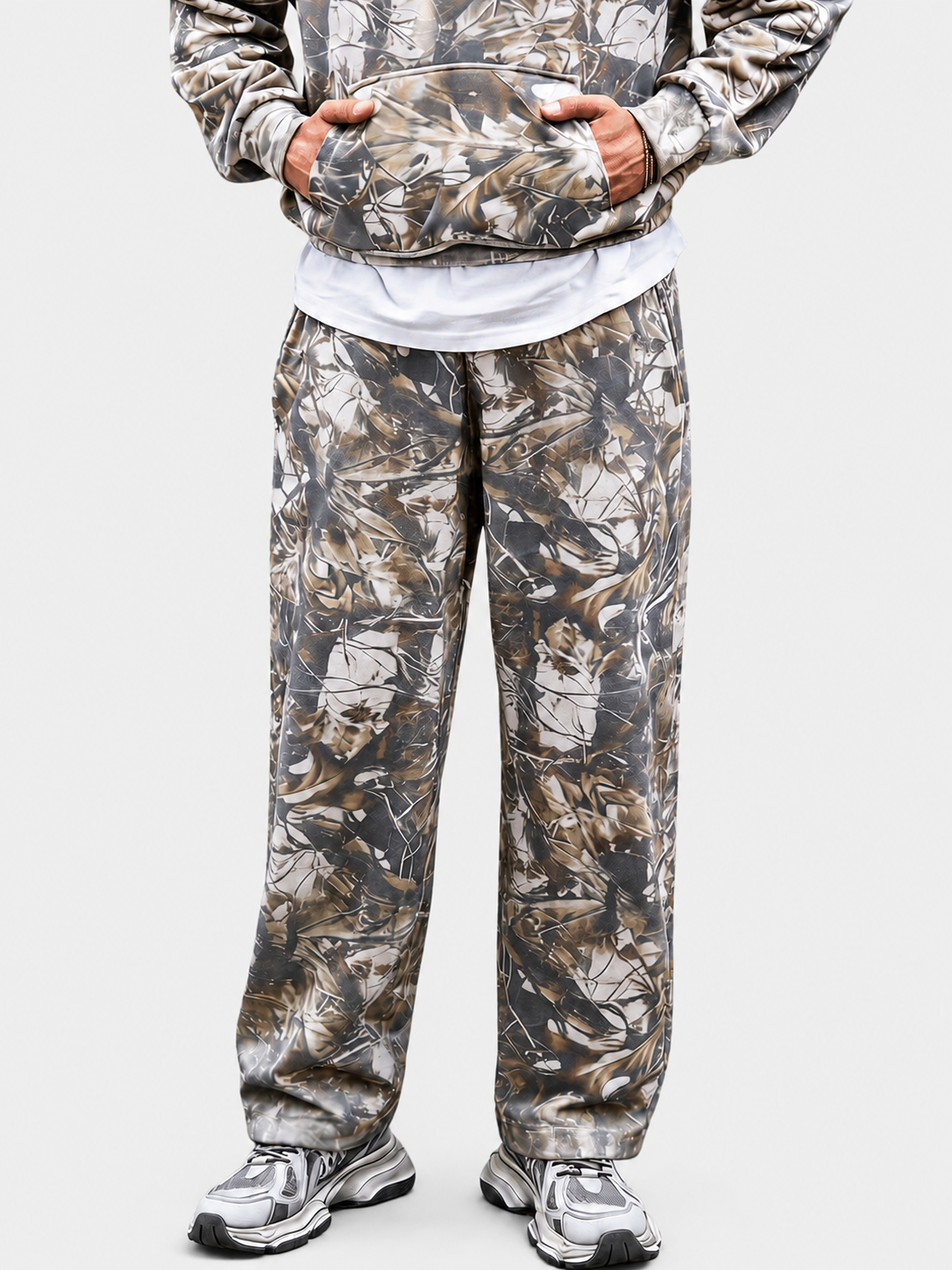 Camo oversized heavyweight French terry open-hem sweatpants by Apollo Moda, main product view