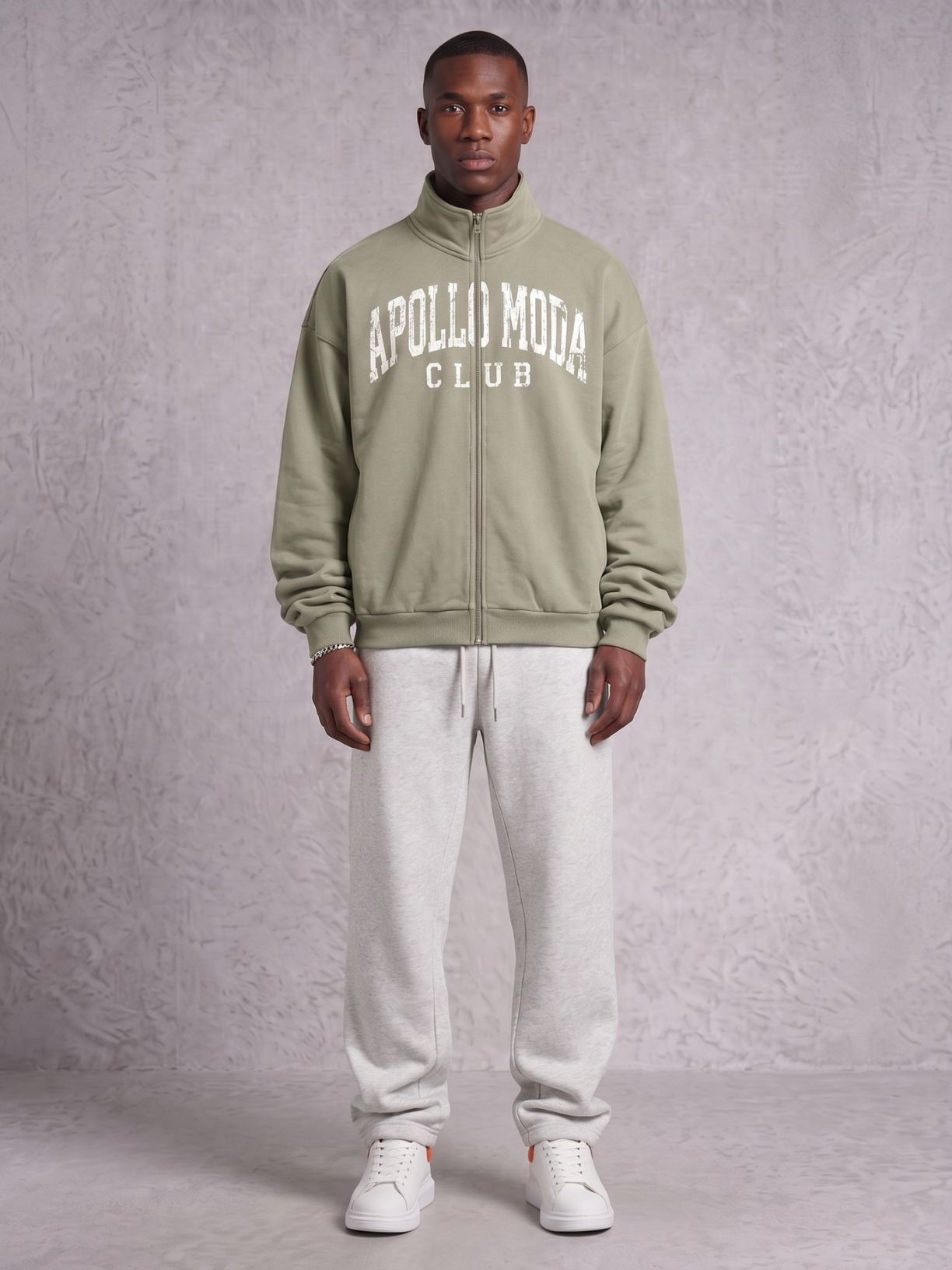Club Collegiate oversized full-zip sweatshirt in beige by Apollo Moda, view 4