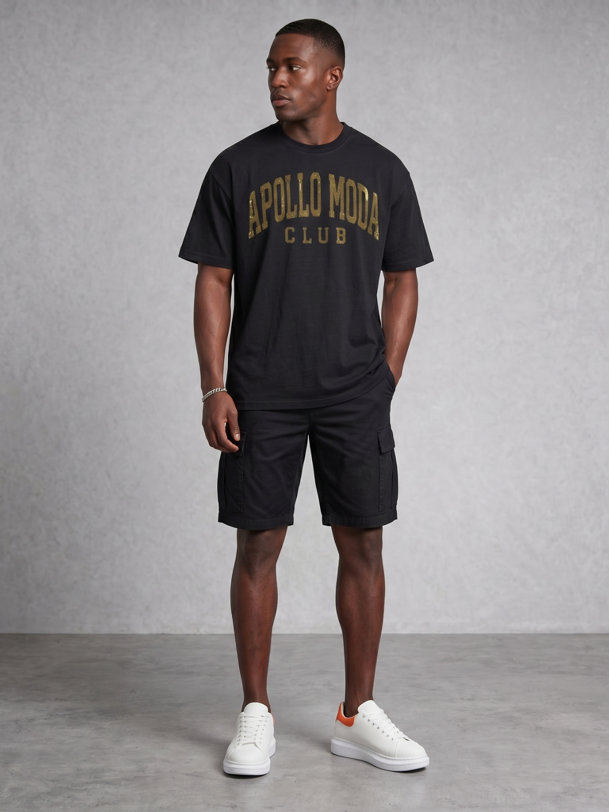 Club Gold Collegiate oversized tee in black by Apollo Moda, view 4