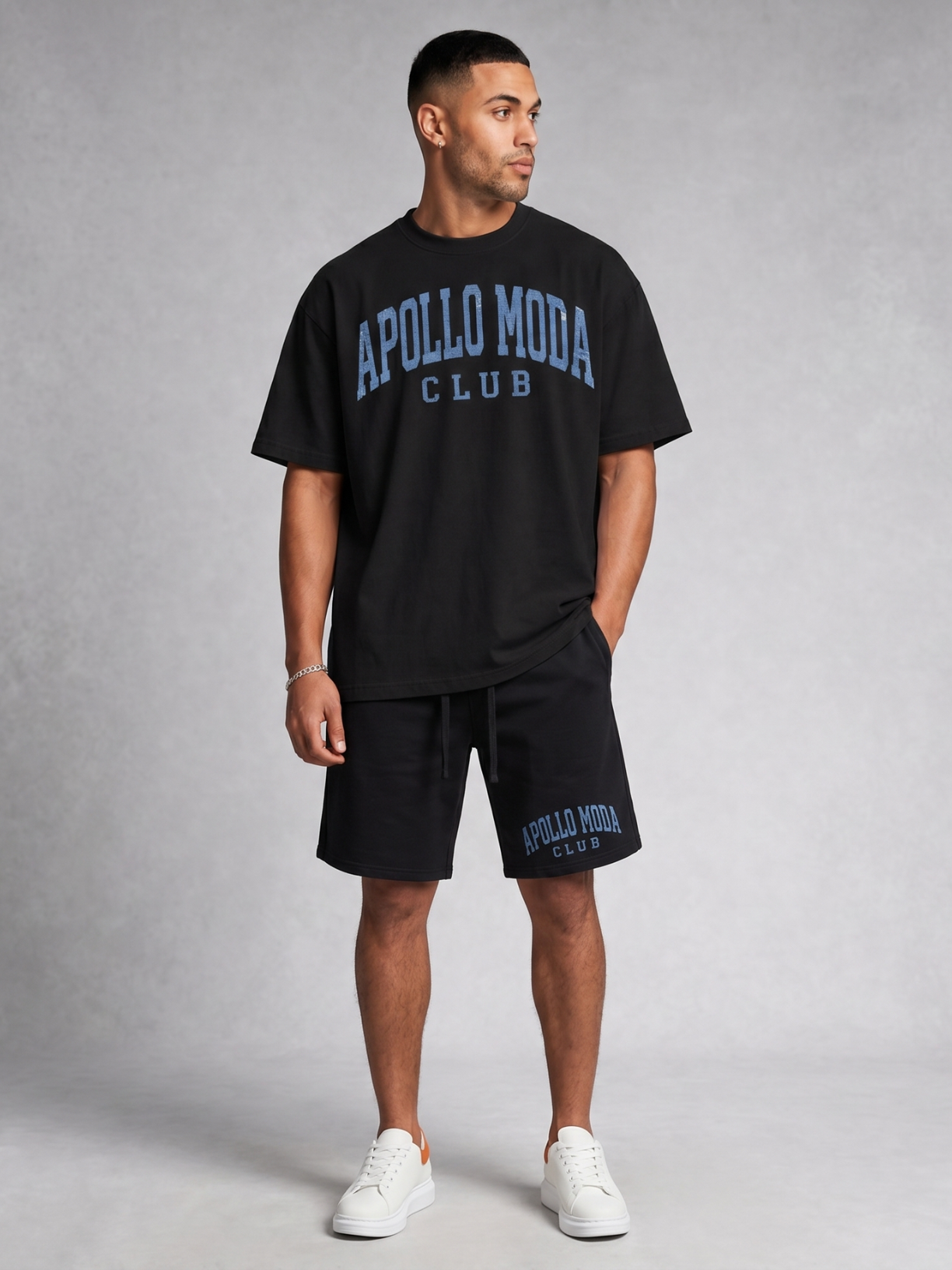 Club oversized collegiate graphic tee in black by Apollo Moda, view 3