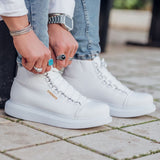 Men's Kelly Pristine Purity white high-top boot by Apollo Moda, US men's sizes 7-13, fourth angle