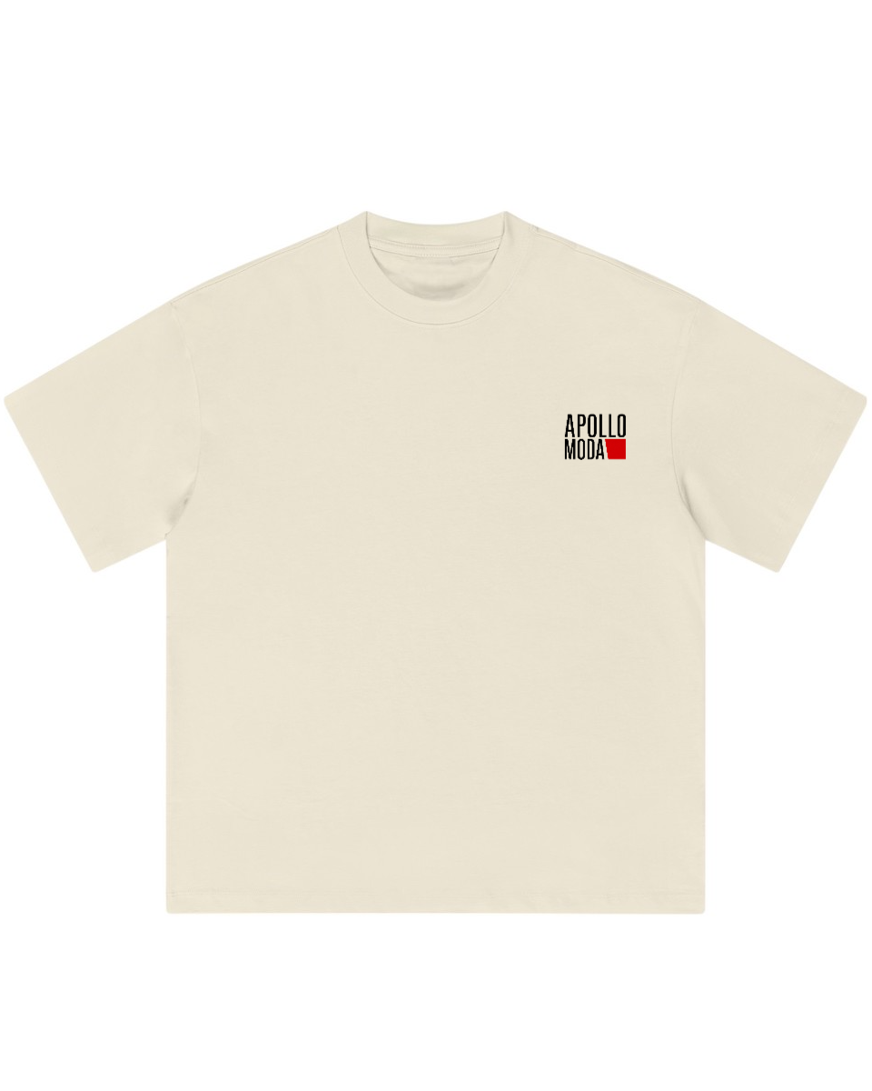 Monkey Business Only oversized graphic tee in beige by Apollo Moda, front view