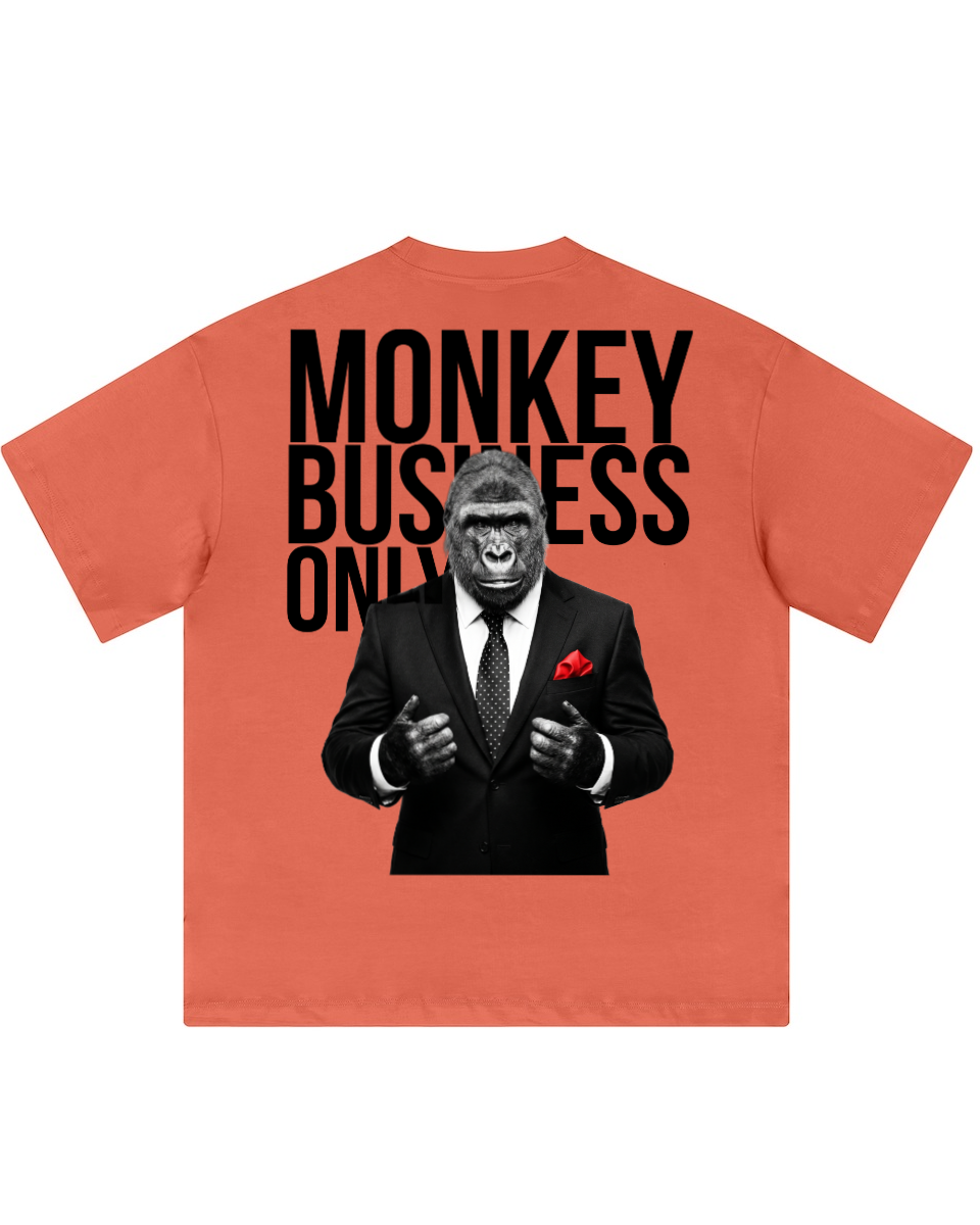 Monkey Business Only oversized graphic tee in orange by Apollo Moda, back print view