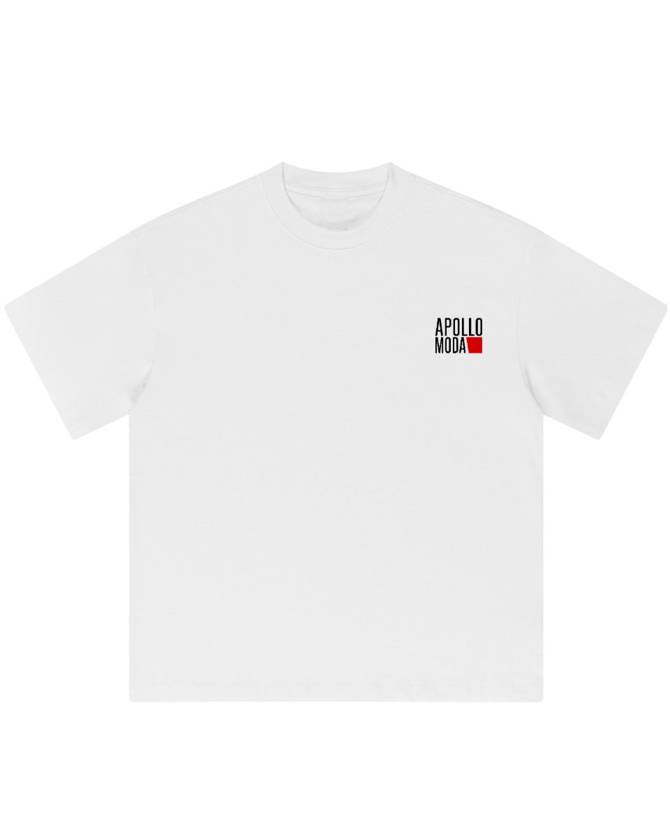 Monkey Business Only oversized graphic tee in white by Apollo Moda, front view