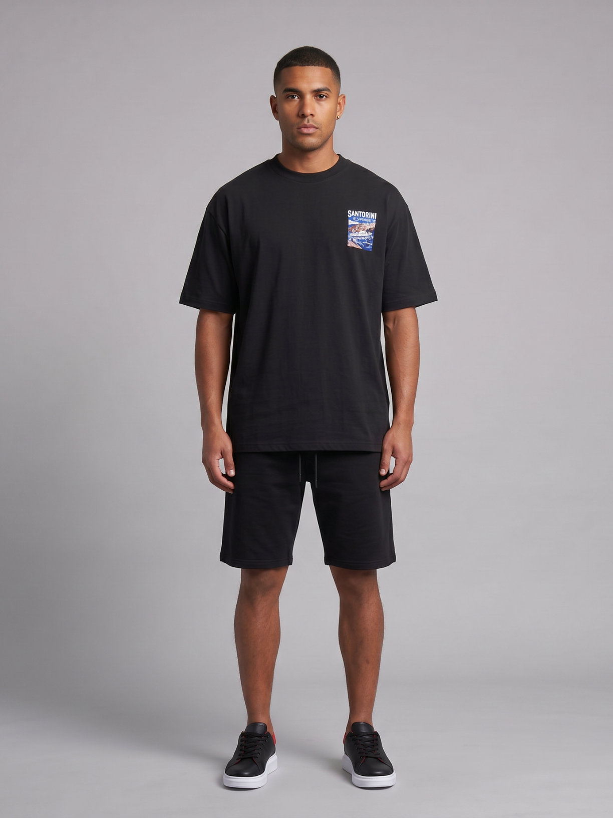 Santorini Express oversized graphic tee in black by Apollo Moda, detail view 2